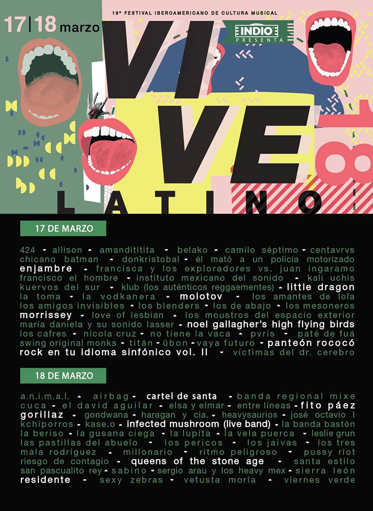 Cartel Vive Latino 2018 por día.